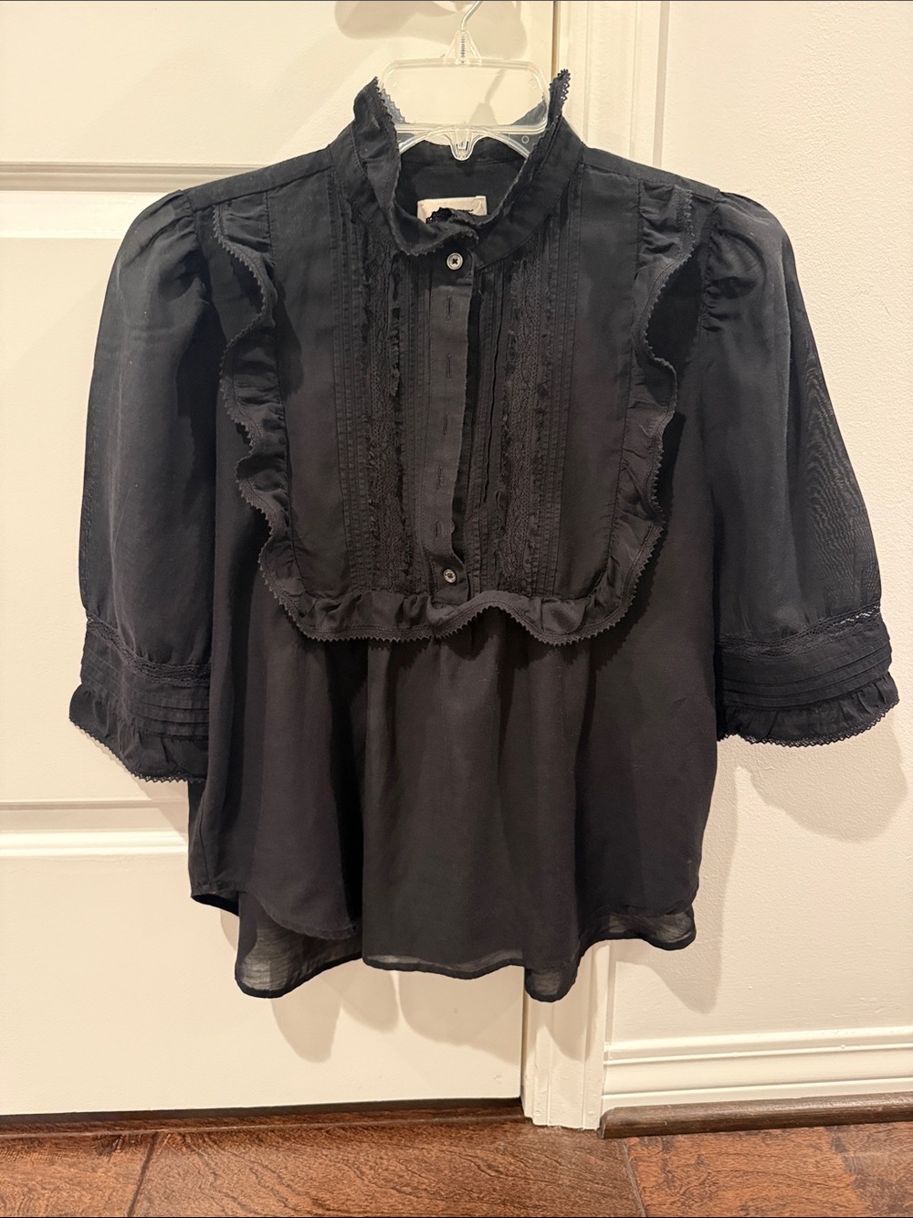 Zadig & Voltaire Black Ruffled Lace-Trim Blouse